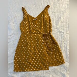 Reformation XL yellow and white polka dot wrap dress.